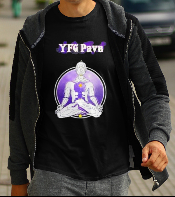 YFG Pave 444 Meditating Robotic Figure Purple Mandala T-Shirt