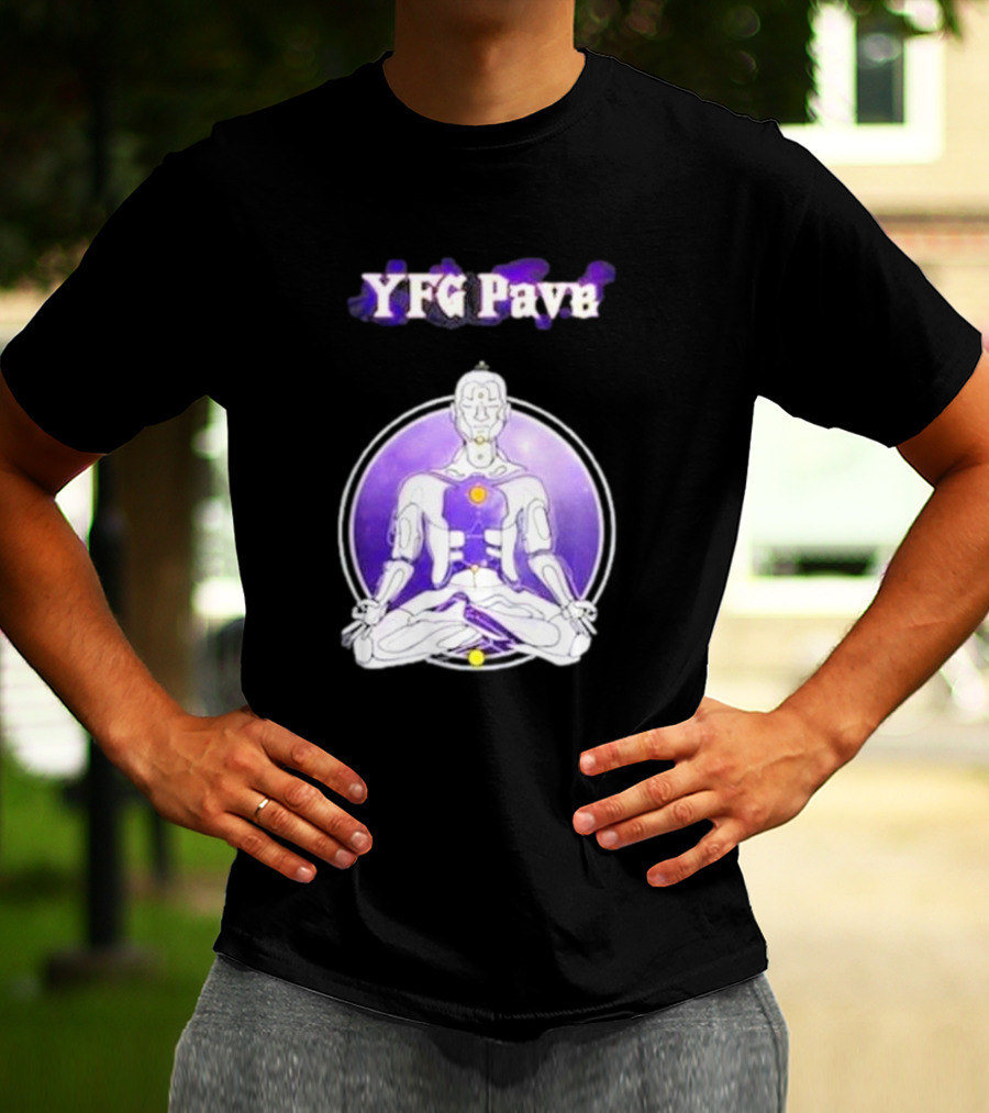 YFG Pave 444 Meditating Robotic Figure Purple Mandala T-Shirt