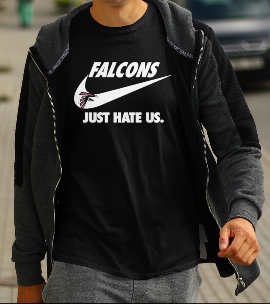 Atlanta Falcons Just Hate Us Logo Swoosh T-Shirt