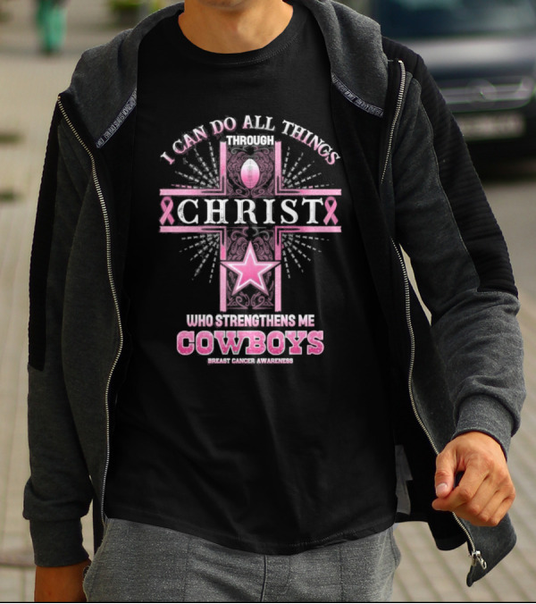 Dallas Cowboys I Can Do All Things Through Christ Breast Cancer Awareness T-Shirt