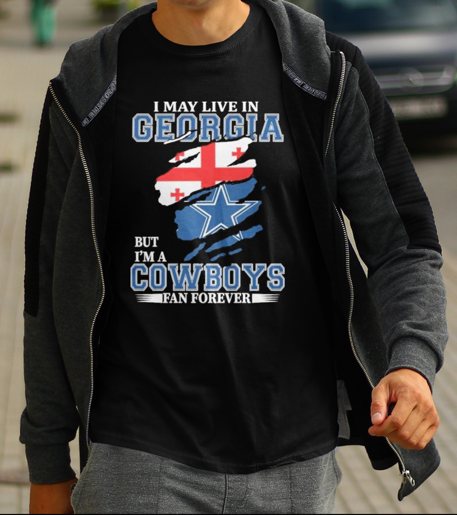 Dallas Cowboys Fan Forever Living In Georgia With Star And Flag Elements T-Shirt