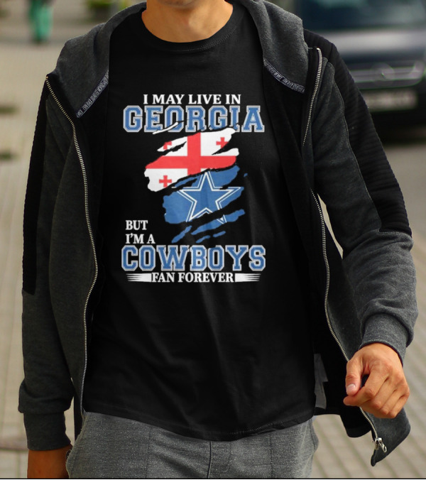 Dallas Cowboys Fan Forever Living In Georgia With Star And Flag Elements T-Shirt