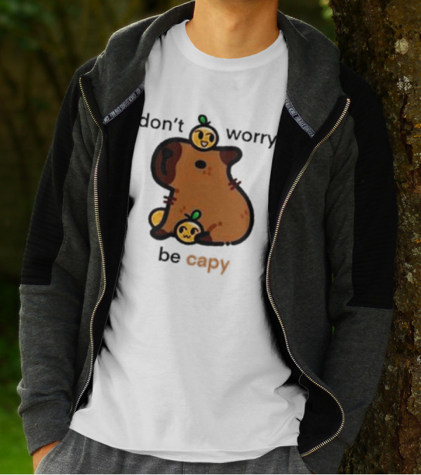 Eveoart Don’t Worry Be Capy Cute Capybara With Fruit Companions T-Shirt
