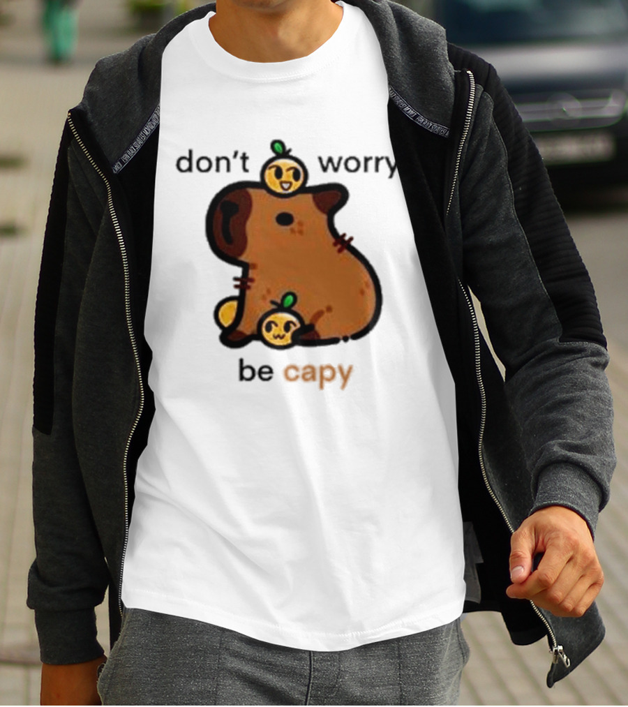 Eveoart Don’t Worry Be Capy Cute Capybara With Fruit Companions T-Shirt
