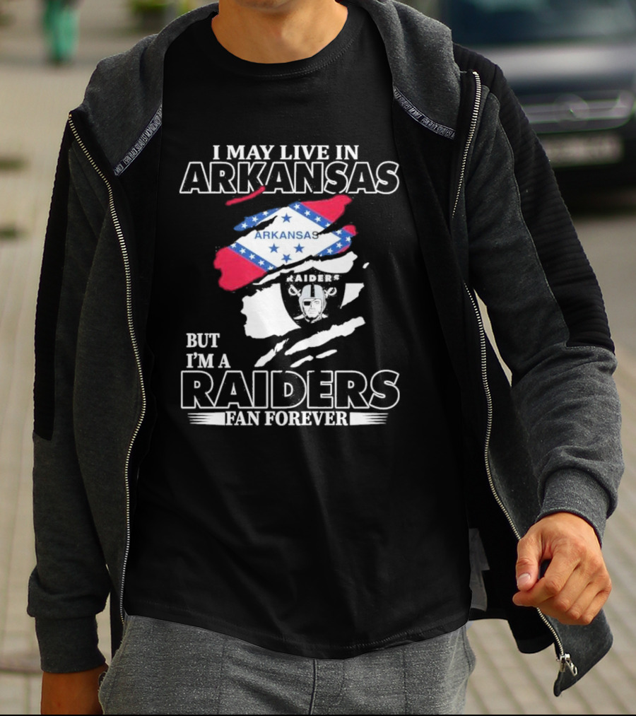 Las Vegas Raiders Fan Forever Living In Arkansas Raiders Flag And Emblem T-Shirt