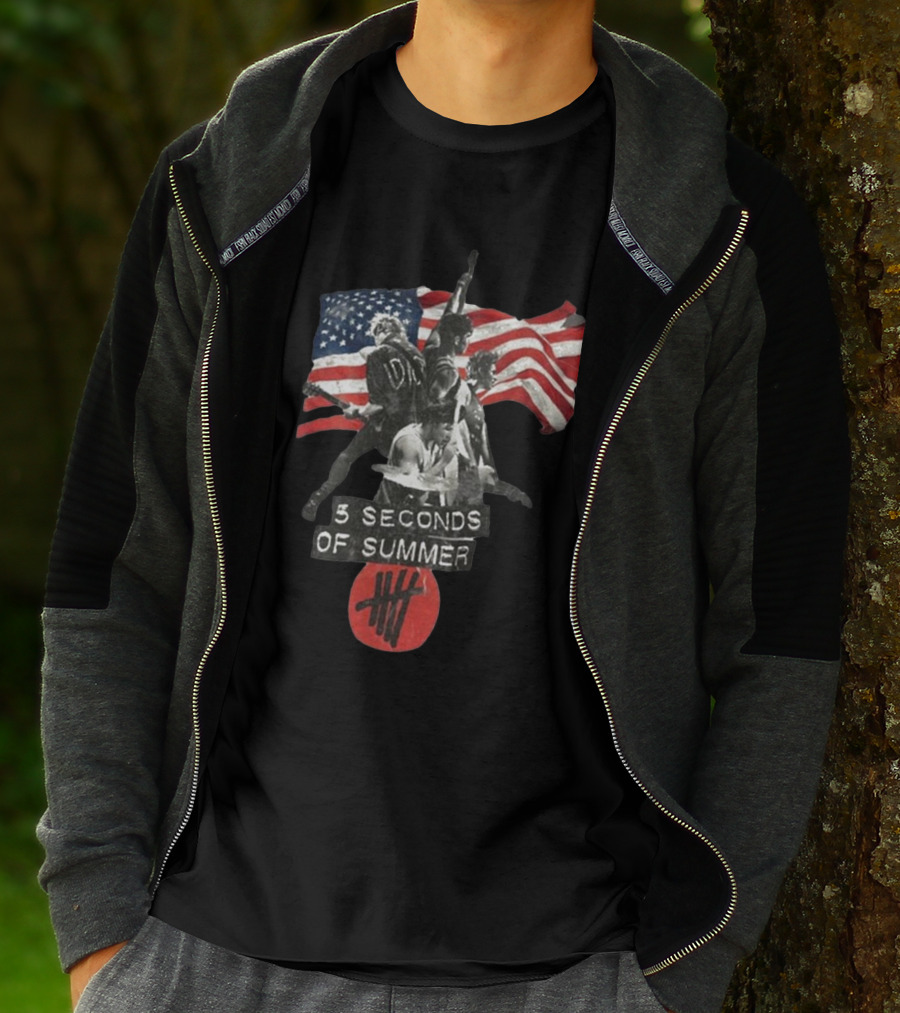 5 Seconds Of Summer American Band With Flag And Tally T-Shirt