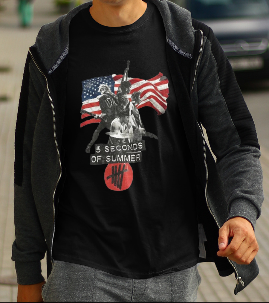 5 Seconds Of Summer American Band With Flag And Tally T-Shirt