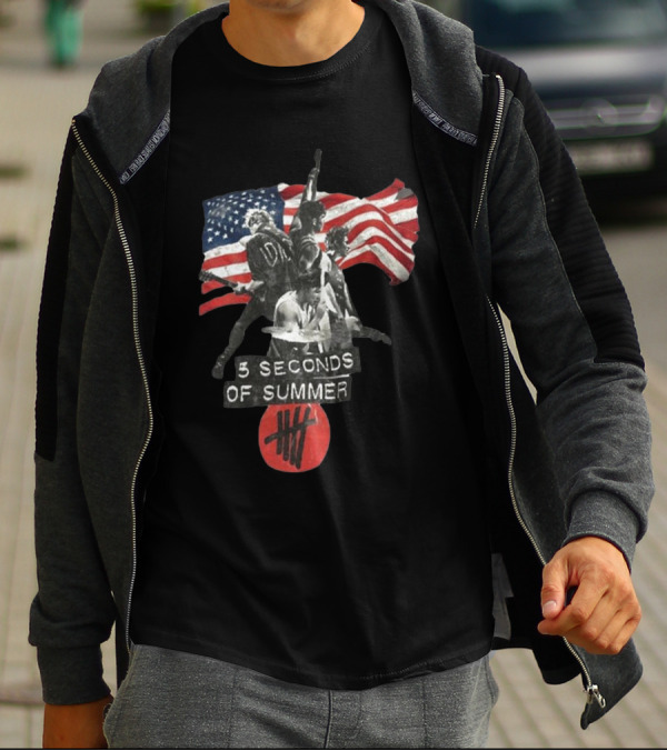 5 Seconds Of Summer American Band With Flag And Tally T-Shirt