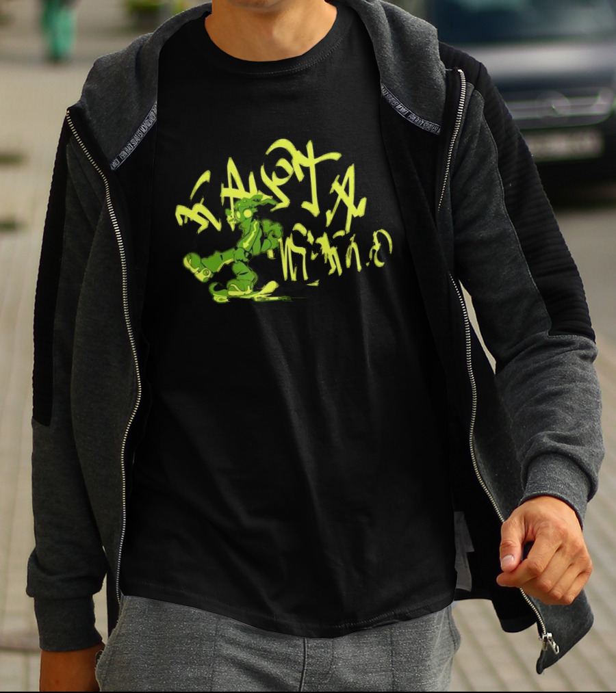 Everpress Gum Studio Rasta World Graffiti Robot Skateboarding Neon Green T-Shirt
