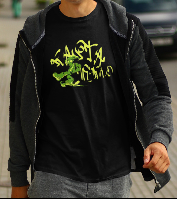 Everpress Gum Studio Rasta World Graffiti Robot Skateboarding Neon Green T-Shirt