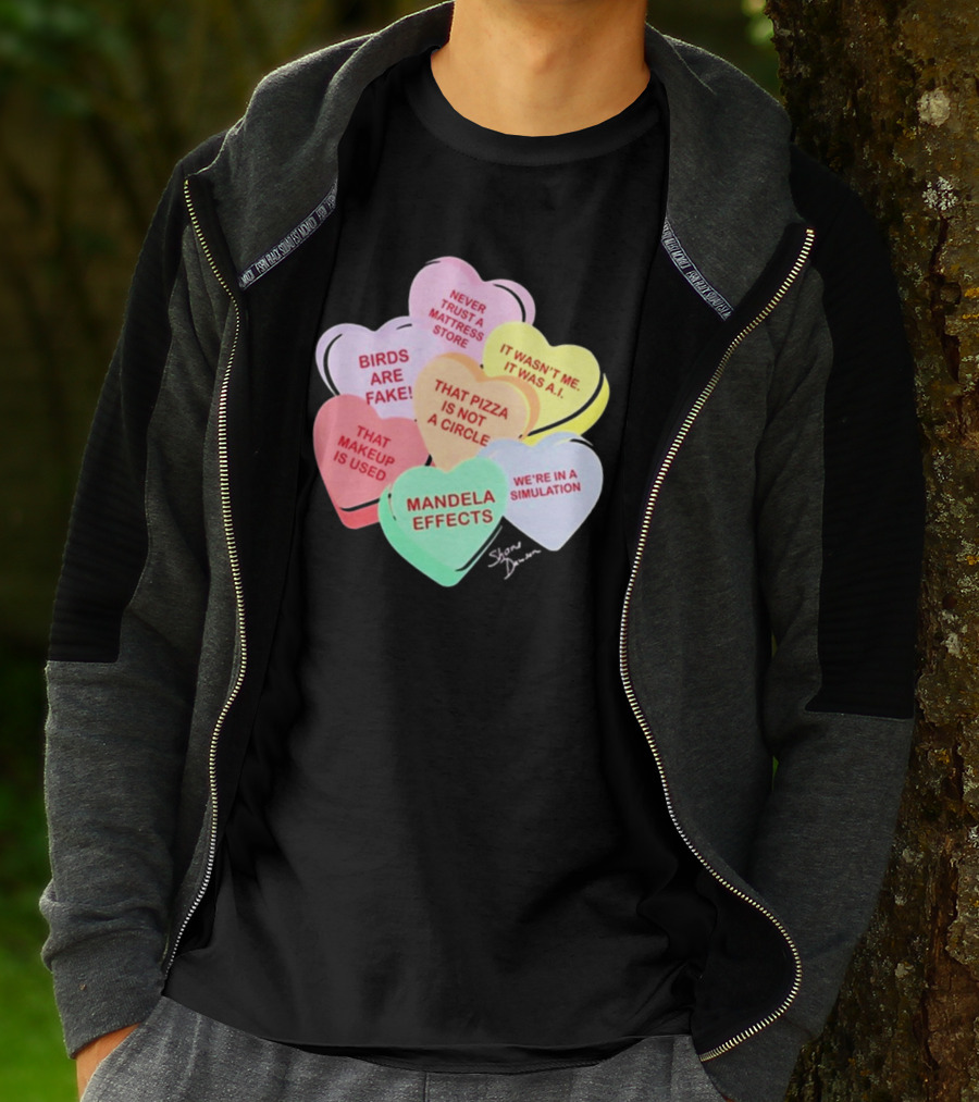 Shane Dawson Conspiracy Hearts Birds Are Fake Mandela Effects Simulation Pizza AI T-Shirt