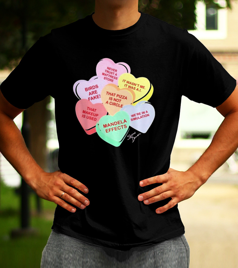 Shane Dawson Conspiracy Hearts Birds Are Fake Mandela Effects Simulation Pizza AI T-Shirt