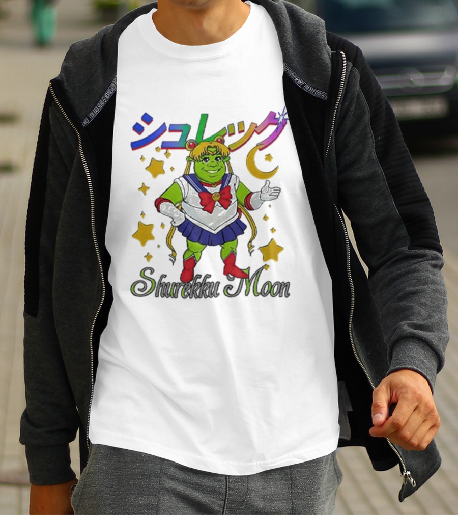 Shurekku Moon Shrek Sailor Moon カラフルな星と月 T-Shirt