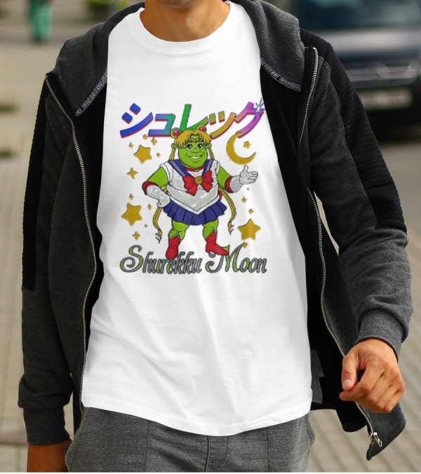 Shurekku Moon Shrek Sailor Moon カラフルな星と月 T-Shirt
