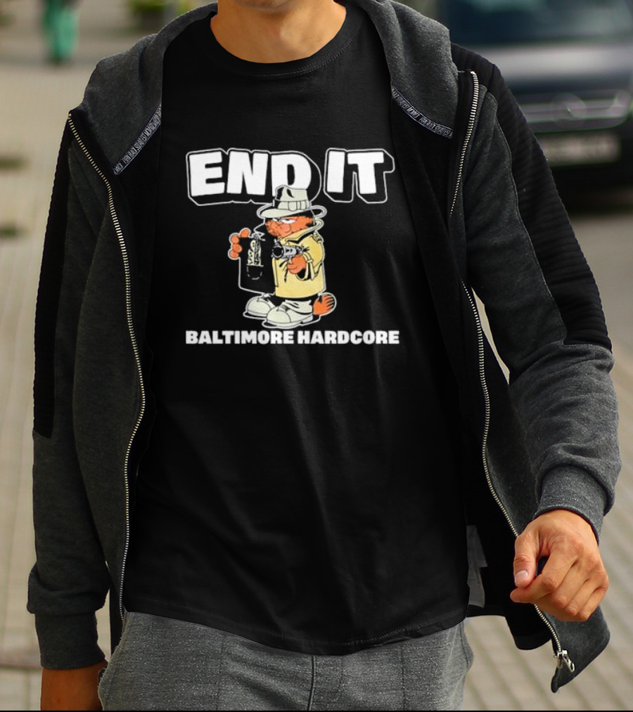 End It Baltimore Hardcore Garfield Trench Coat Detective T-Shirt