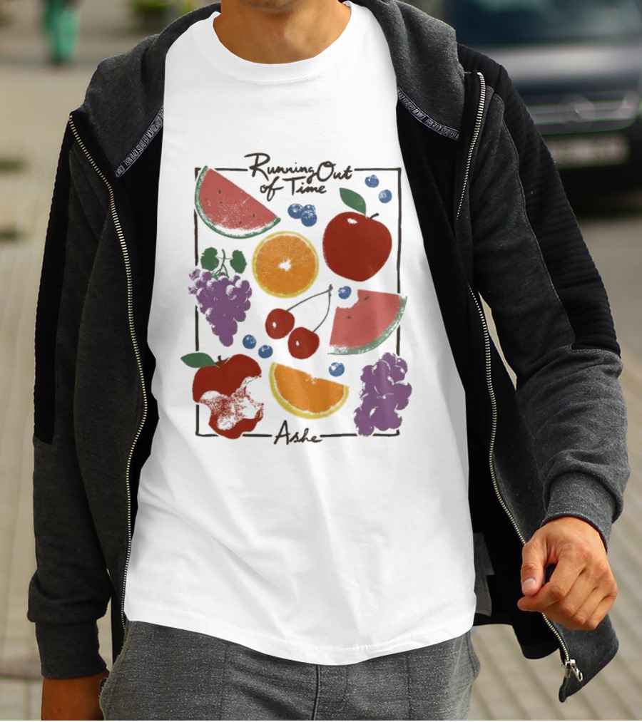 Running Out Of Time Ashe Fruit Collage Watermelon Orange Apple Grapes T-Shirt
