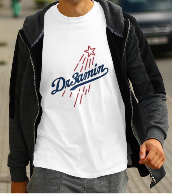 Dr3amin Red Star Streak White Clix Merch LA Star Crew T-Shirt