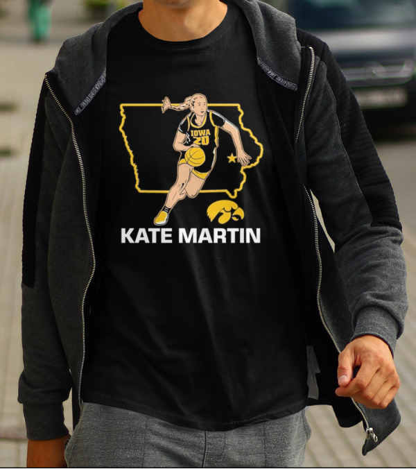 Kate Martin Iowa Basketball Star Player Number 20 Hawkeyes State Outline T-Shirt