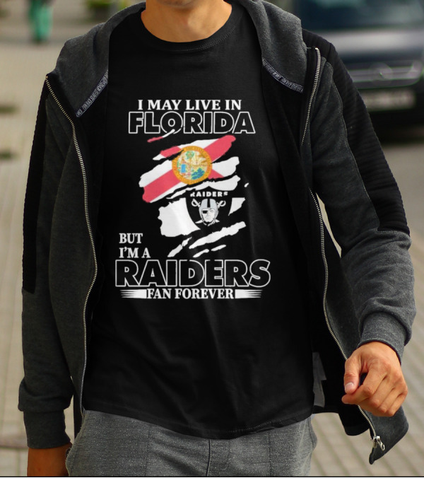 Las Vegas Raiders Fan Forever Living In Florida With Team Logo And State Flag T-Shirt