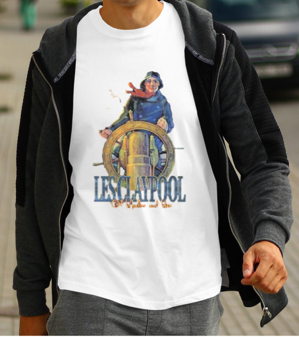 Les Claypool Of Whales And Woe Maritime Adventure Steering Wheel And Seagulls T-Shirt