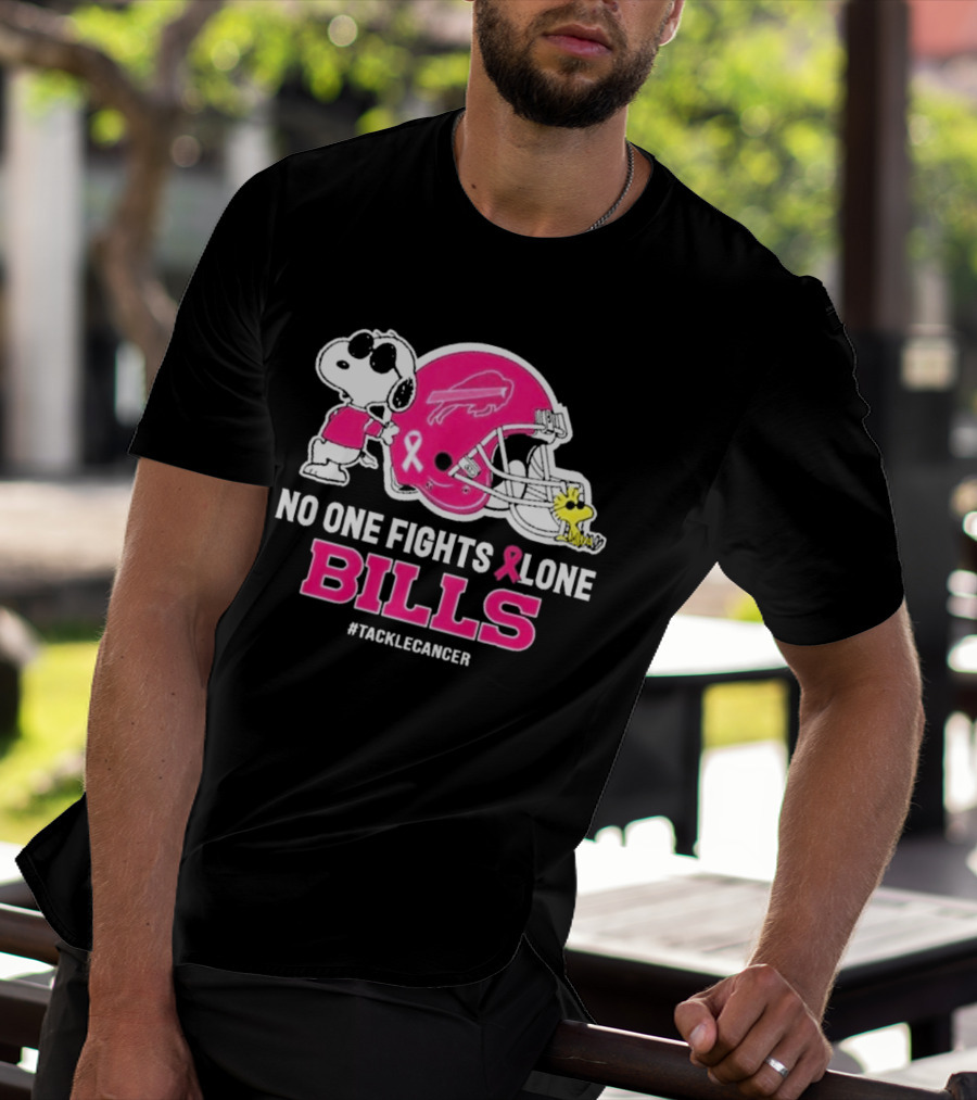 Snoopy And Woodstock No One Fights Alone Buffalo Bills #TackleCancer T-Shirt