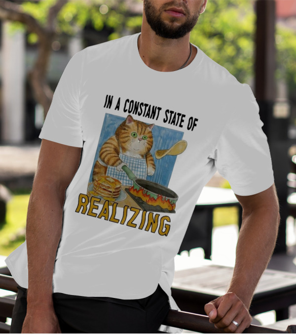 In A Constant State Of Realizing Cat Cooking Pancakes Flame Pan T-Shirt