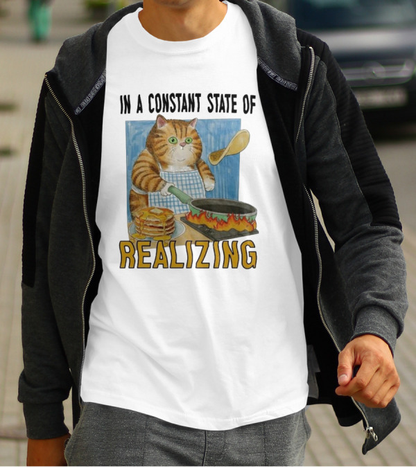 In A Constant State Of Realizing Cat Cooking Pancakes Flame Pan T-Shirt