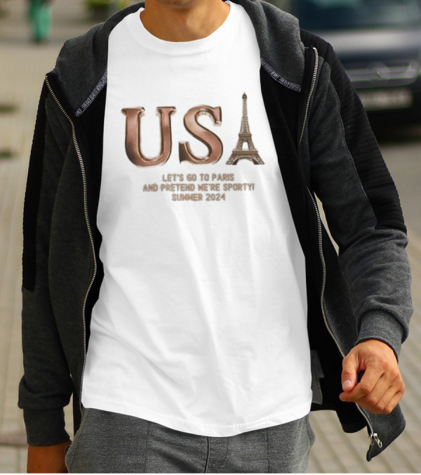USA Eiffel Tower Let's Go To Paris Pretend Sporty Summer T-Shirt