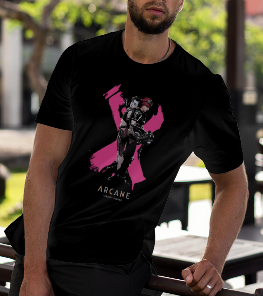 Arcane League Legends Jinx Vi Pink X T-Shirt