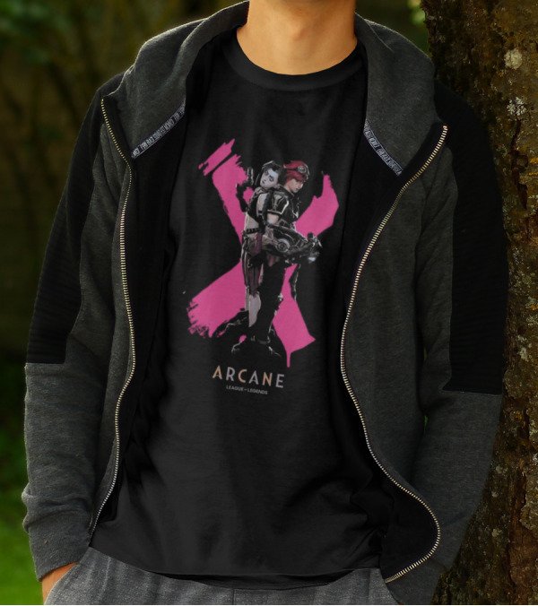 Arcane League Legends Jinx Vi Pink X T-Shirt