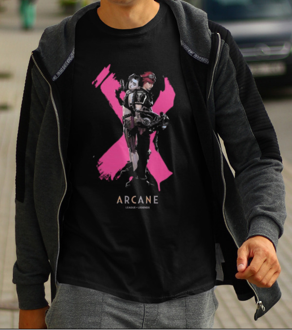 Arcane League Legends Jinx Vi Pink X T-Shirt