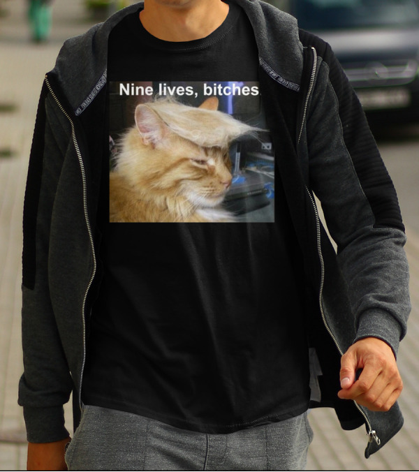 Nine Lives Bitches Funny Cat Meme T-Shirt