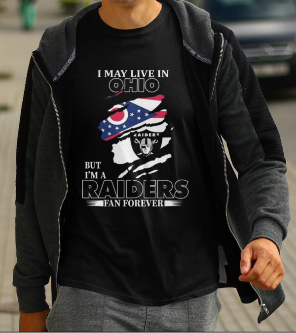 Ohio Resident Lifelong Las Vegas Raiders Fan With Ohio Flag And Raiders T-Shirt