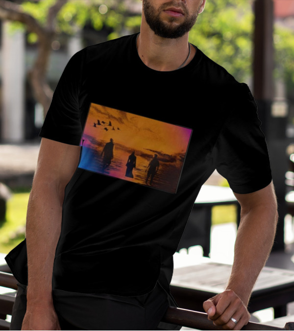 Sun Came Up Sofi Tukker Silhouettes Walking At Sunrise With Birds On Colorful Horizon T-Shirt