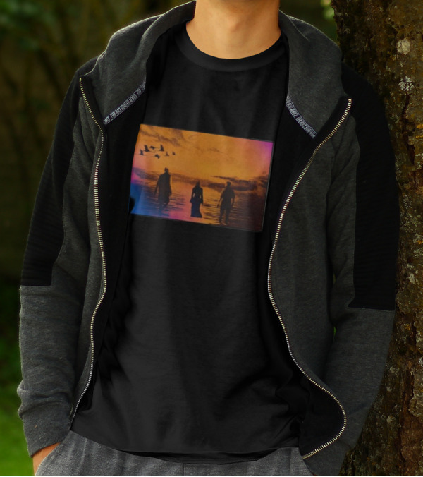 Sun Came Up Sofi Tukker Silhouettes Walking At Sunrise With Birds On Colorful Horizon T-Shirt