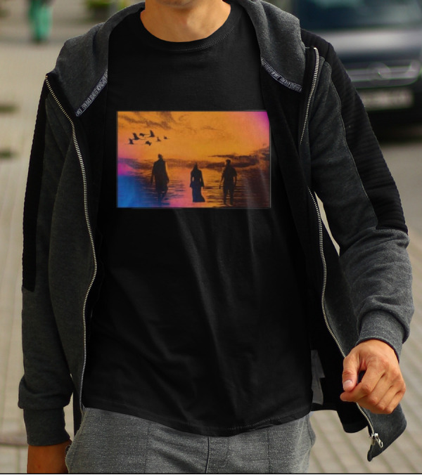 Sun Came Up Sofi Tukker Silhouettes Walking At Sunrise With Birds On Colorful Horizon T-Shirt