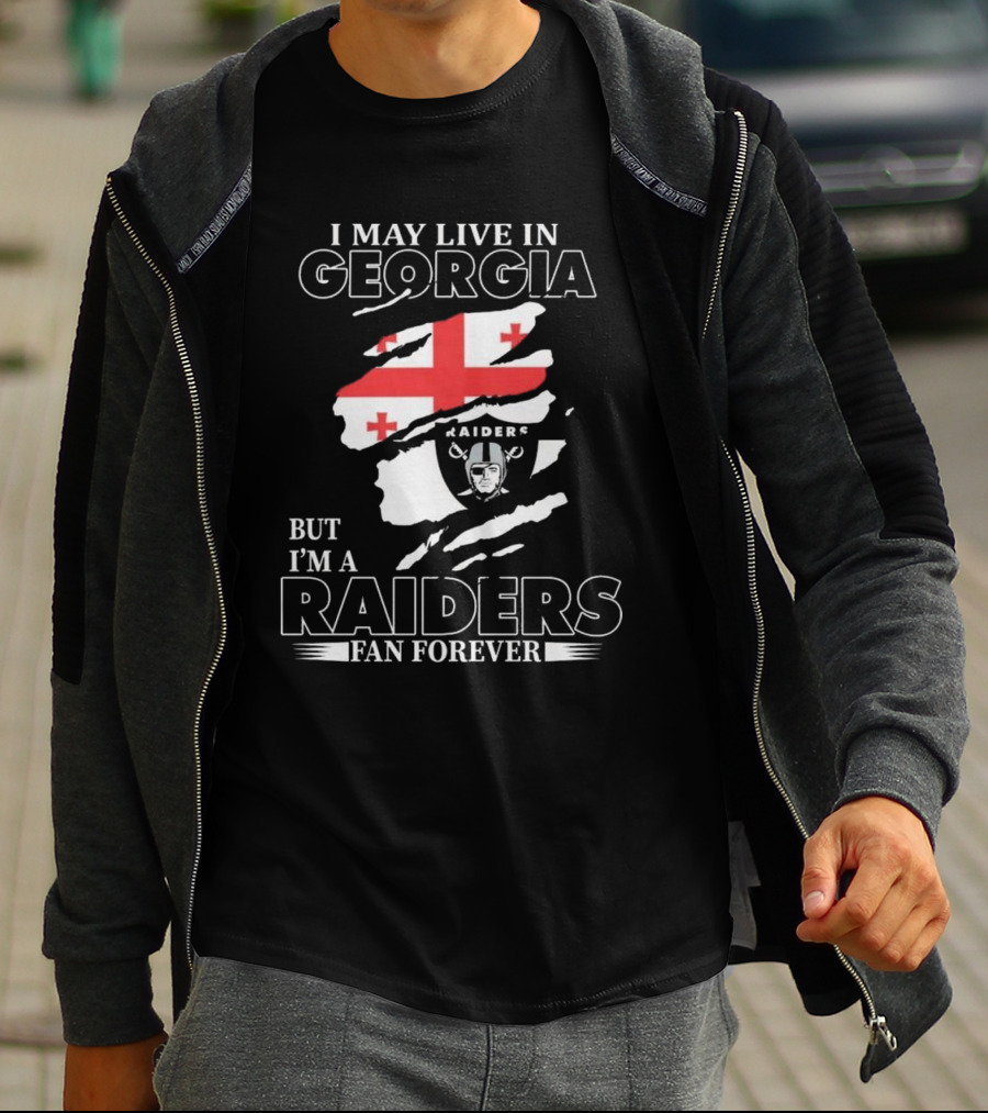 Las Vegas Raiders Fan Forever Living In Georgia With Raiders Logo And Flag T-Shirt
