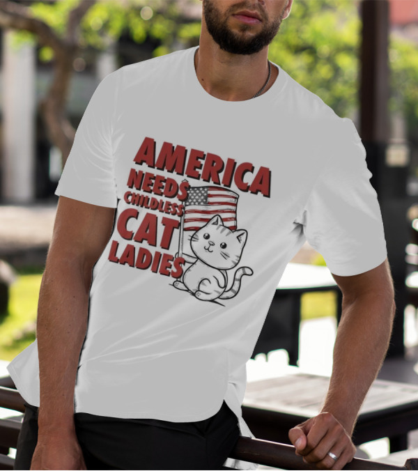 America Needs Childless Cat Ladies Cat With American Flag T-Shirt