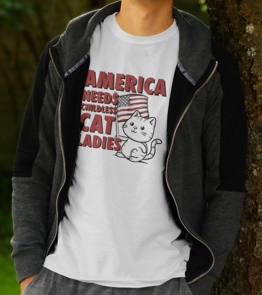 America Needs Childless Cat Ladies Cat With American Flag T-Shirt