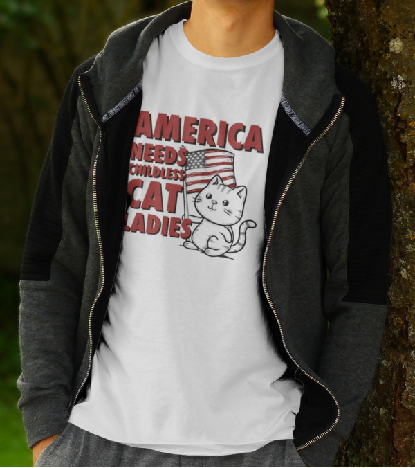 America Needs Childless Cat Ladies Cat With American Flag T-Shirt