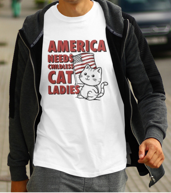 America Needs Childless Cat Ladies Cat With American Flag T-Shirt