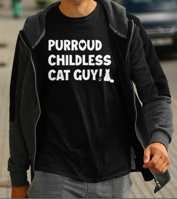 Purroud Childless Cat Guy Paw Prints T-Shirt