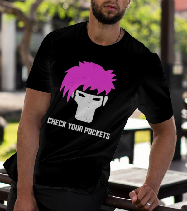 Check Your Pockets Pink Hair Masked Face T-Shirt