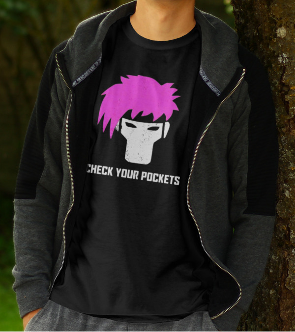 Check Your Pockets Pink Hair Masked Face T-Shirt