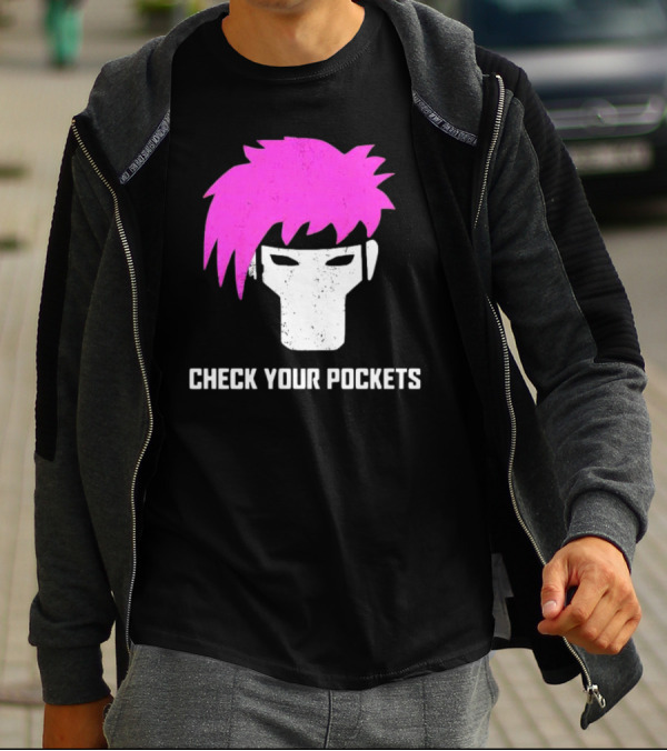 Check Your Pockets Pink Hair Masked Face T-Shirt