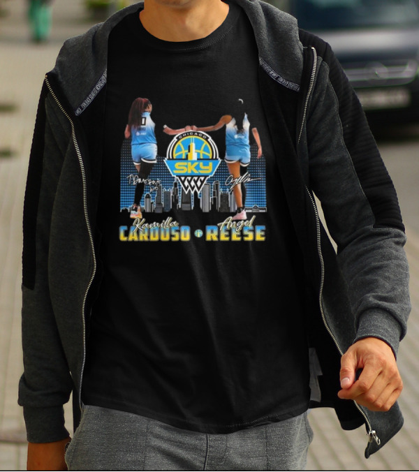 Chicago Sky WNBA Kamilla Cardoso Angel Reese Skyline Signatures T-Shirt