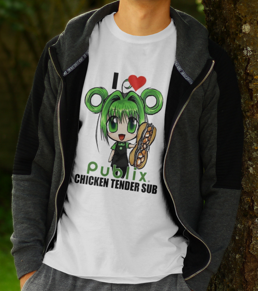 I Love Publix Chicken Tender Sub Anime Character With Green Hair And Big Sandwich T-Shirt