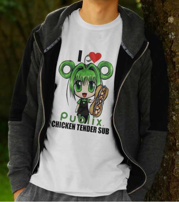 I Love Publix Chicken Tender Sub Anime Character With Green Hair And Big Sandwich T-Shirt