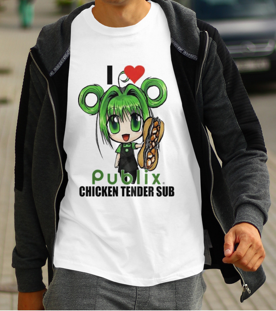 I Love Publix Chicken Tender Sub Anime Character With Green Hair And Big Sandwich T-Shirt