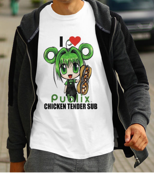 I Love Publix Chicken Tender Sub Anime Character With Green Hair And Big Sandwich T-Shirt